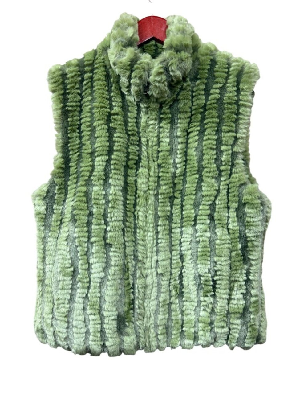Faux Fur Green Textured Reversible Vest M